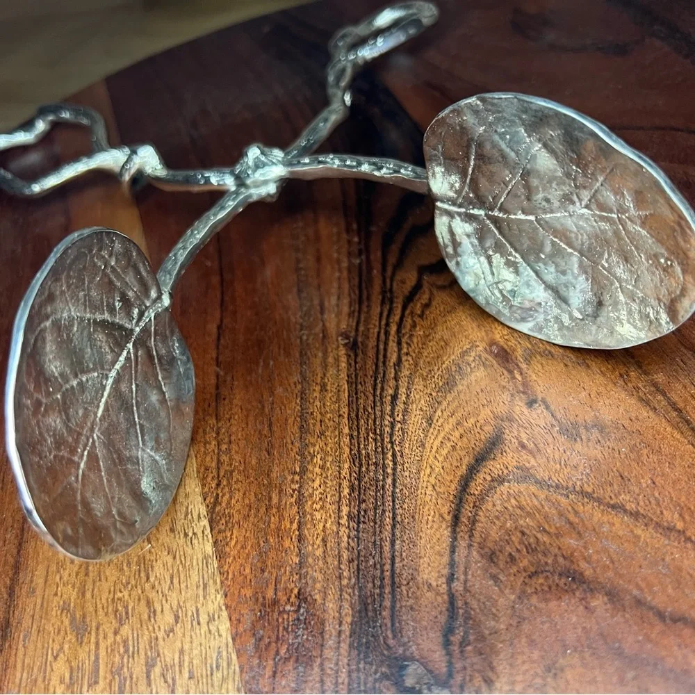 Botanical Leaf & Twig Silver Metal Scissor Tongs